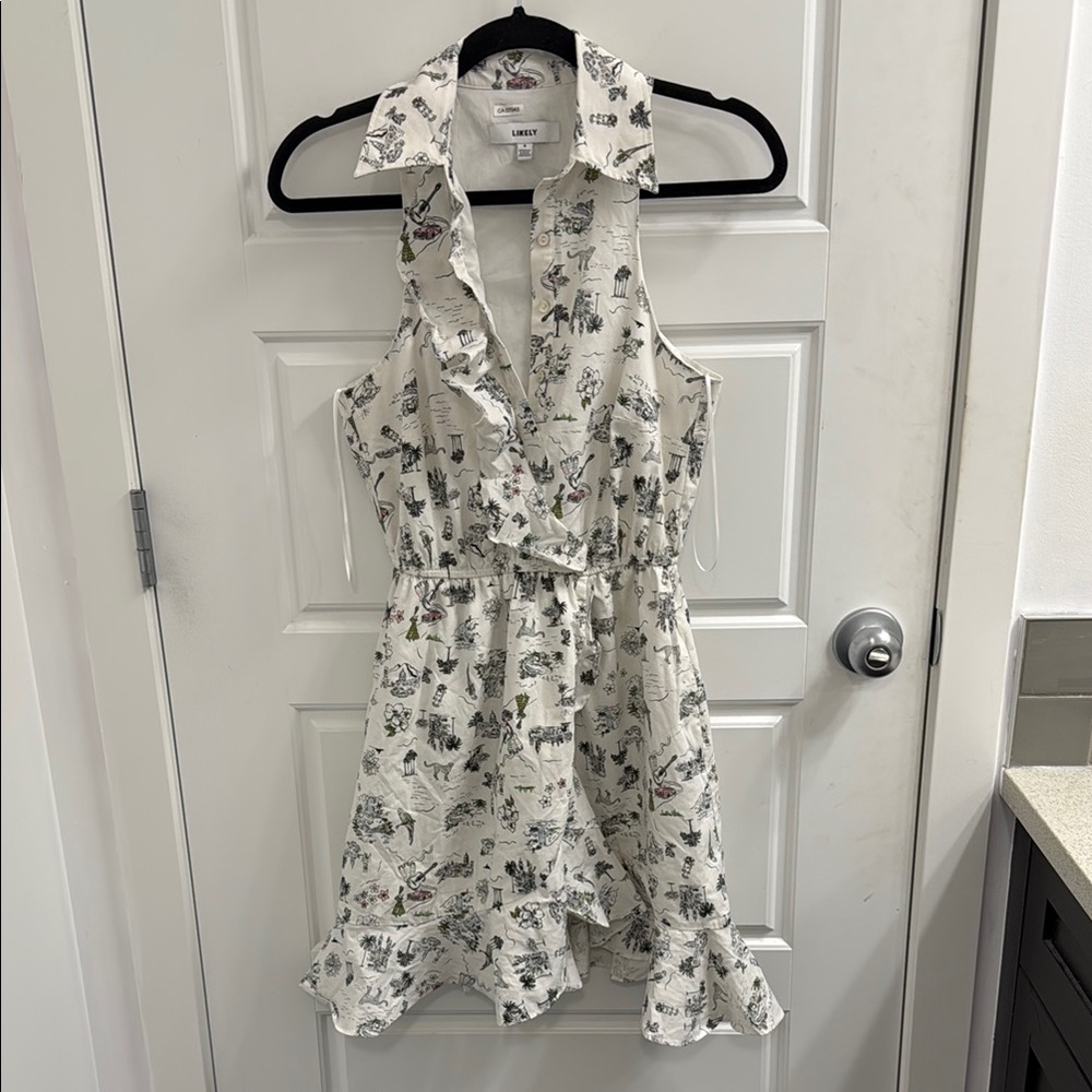 Likely size 4 Santula printed White Sleeveless Ruffle Dress